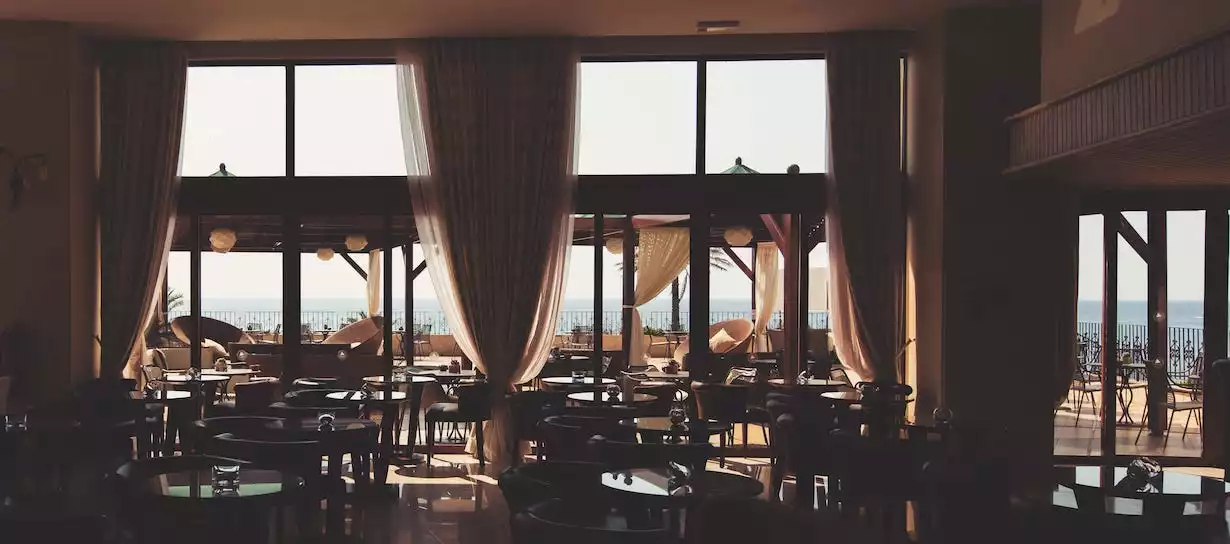 interior of restaurant, overlooking beach